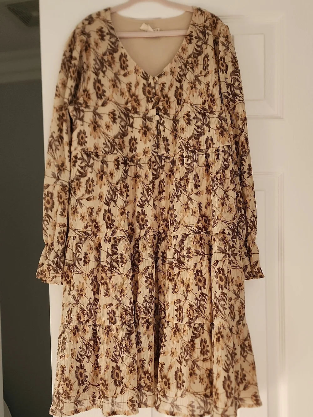 Hayden Girls Cream and Brown Floral Tiered V-Neck Dress